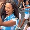 Maya Jama shows off her long legs and Somali roots in custom shirred minidress as she joins the crowds celebrating at Notting Hill Carnival