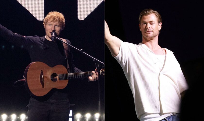 Chris Hemsworth devient batteur pour Ed Sheeran lors d’un concert à Bucarest, en Roumanie