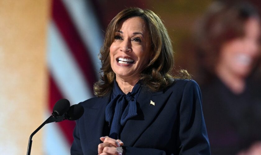 Kamala Harris parle à la convention démocrate, le 22 août 2024 à Chicago