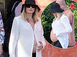 Pregnant Margot Robbie cradles her growing bump in a white unbuttoned shirt as she enjoys sweet babymoon with husband Tom Ackerley in Sardinia