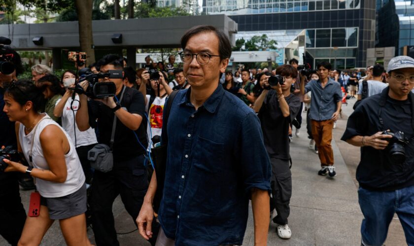 Chung Pui-kuen, former chief editor of Stand News, leaving the district court in Hong Kong after being convicted