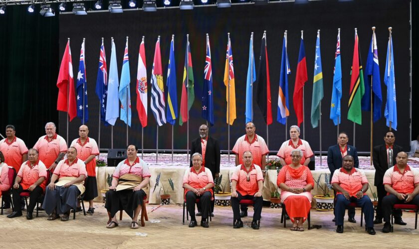 Pacific power rivalry between China and West plays out as leaders meet in matching tropical island shirts