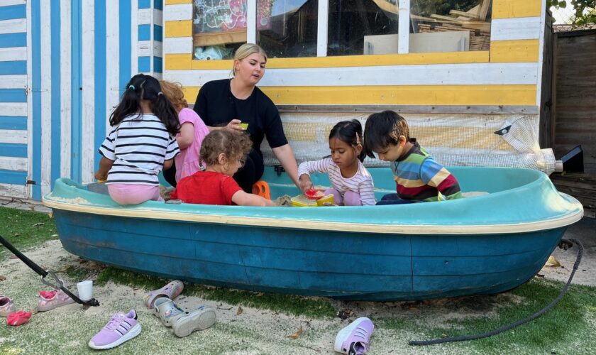 Children playing at the Playday Nursery in Caversham. Pic: Sky News