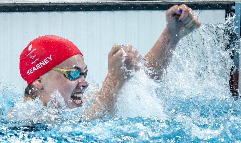 Handout photo provided by OIS of Great Britain's Tully Kearney after winning gold in the 200m Freestyle S5 on day one of the Paris 2024 Summer Paralympic Games. Picture date: Thursday August 29, 2024.