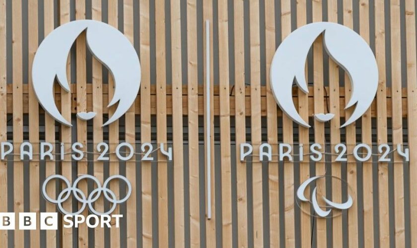 The logos of the Paris Olympic and Paralympic Games on display