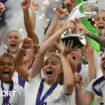 England lift the trophy after beating Germany to win Euro 2022