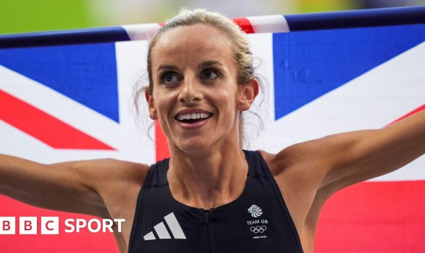 Georgia Bell celebrates with a Union Jack flag