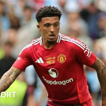 Jadon Sancho in action for Manchester United in the Community Shield