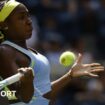 Coco Gauff plays a forehand shot at the US Open