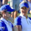 Europe's Leona Maguire and Charley Hull chatting during their fourball match against the US in 2023