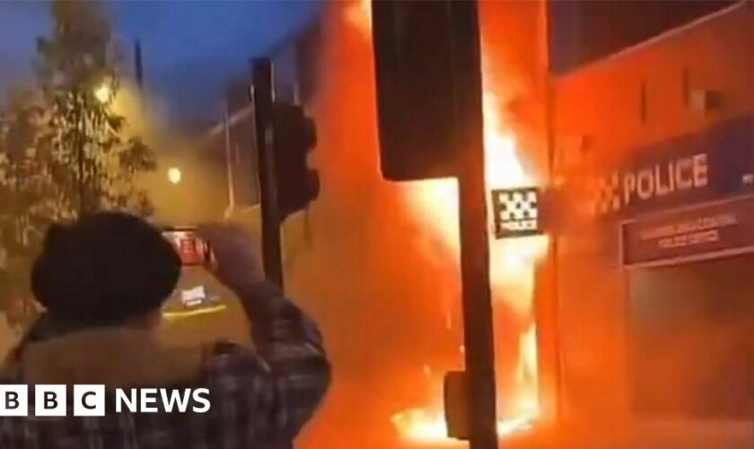 Police office attacked and car on fire in Sunderland unrest