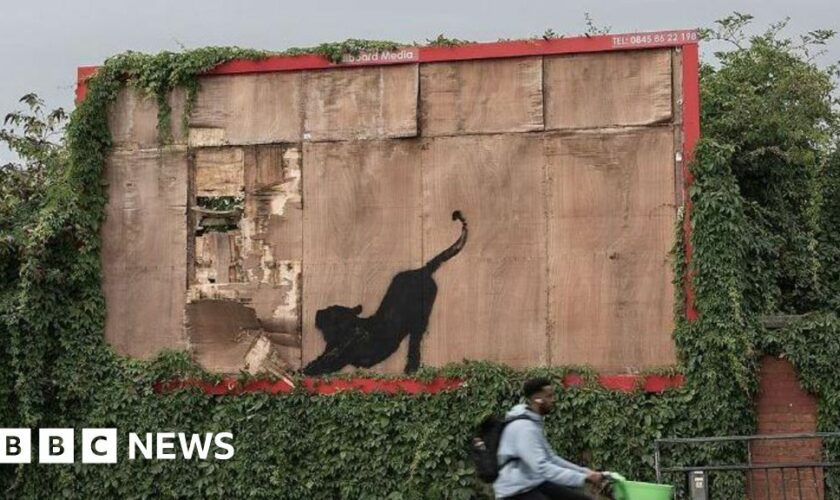 Sixth Banksy of stretching cat on London billboard