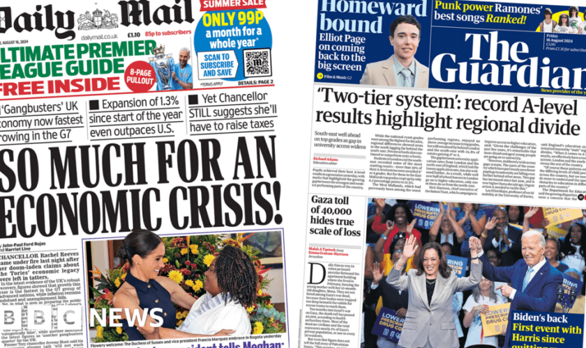 The Papers: l 'So much for economic crisis' and regional A-level divide