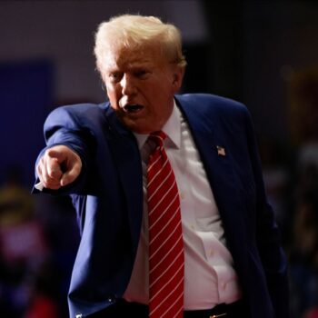 Donald Trump gestures after speaking at his rally in Johnstown. Pic: AP