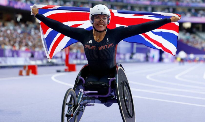 Hannah Cockroft celebrates winning gold in Paris. Pic: Reuters