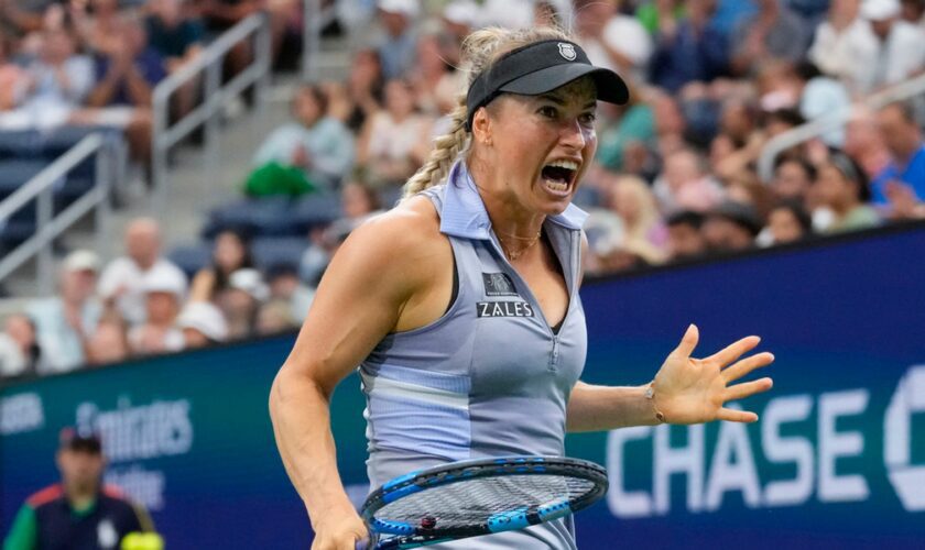 Yulia Putintseva, of Kazakhstan, reacts during a match against Jasmine Paolini, of Italy, during the third round of the U.S. Open tennis championships, Saturday, Aug. 31, 2024, in New York. (AP Photo/Kirsty Wigglesworth)