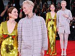 Julianne Moore, 63, is the epitome of glamour in a dazzling gold gown as she joins Tilda Swinton at the Venice Film Festival premiere of their movie The Room Next Door