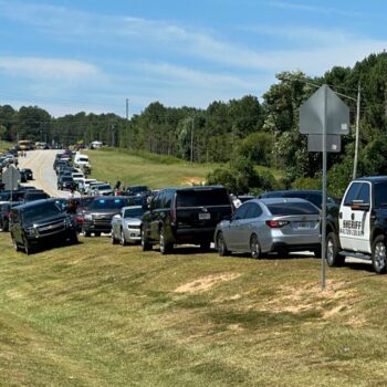 Officers arrive after reports of a shooting at Apalachee High School. Pic: AP Photo/Jeff Amy