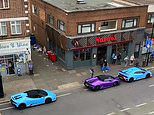 Lamborghini drivers park their supercars outside a Nando's and attract the attention of a traffic warden