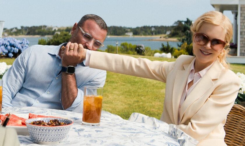 Nicole Kidman with co-star Liev Schreiber in The Perfect Couple. Pic: Netflix