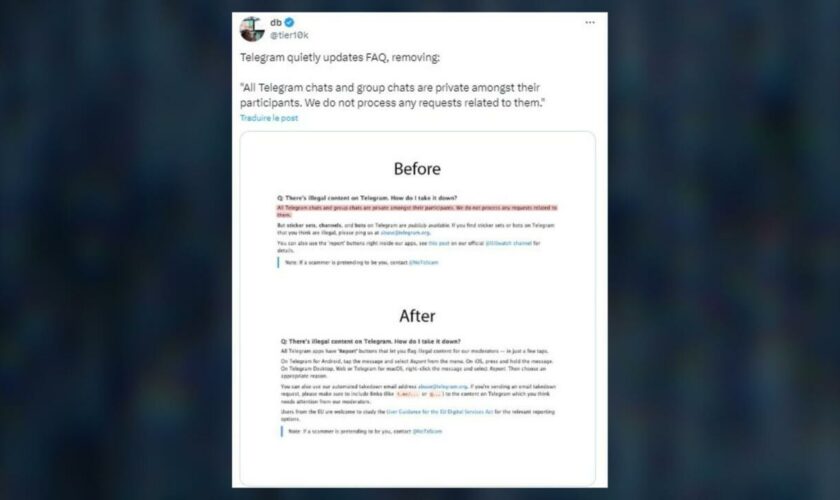 Telegram : des modifications sur la modération des conversations privées ? Retour sur une confusion