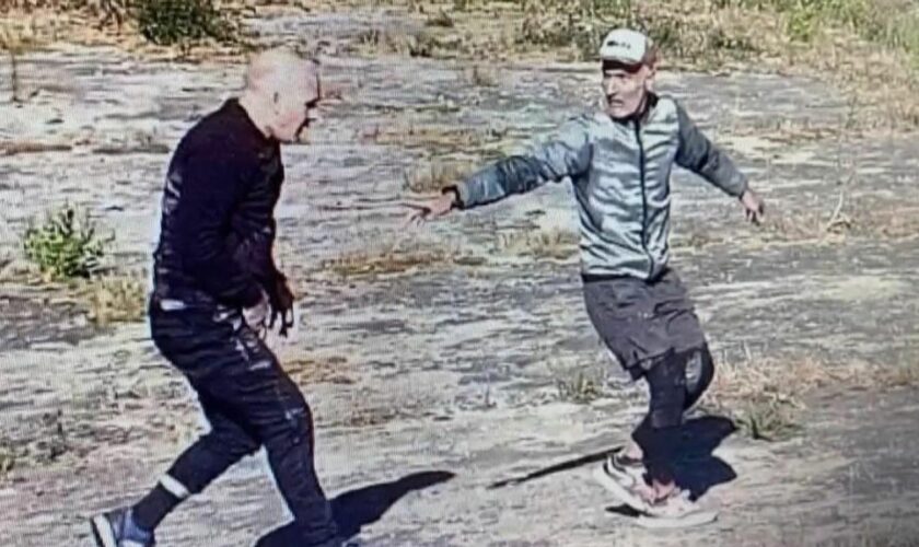 two of five inmates caught on CCTV who escaped from high-security Vale de Judeus prison in Portugal. Screengrab from ENEX footage. Individuals were not identified