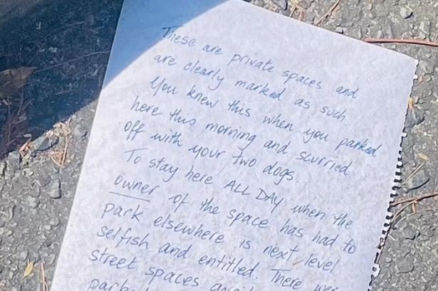 Painfully polite note blasts 'next level selfish' dog walker for where they parked car