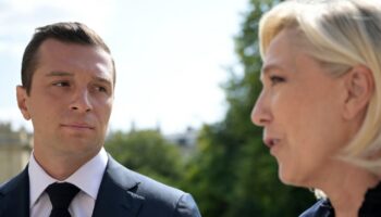 Jordan Bardella et Marine Le Pen après leur rencontre avec Emmanuel Macron à l'Elysée, le 26 août.