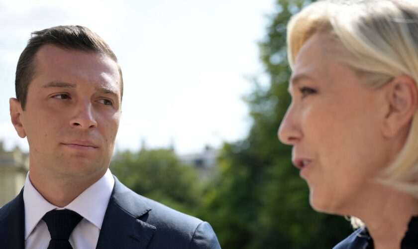 Jordan Bardella et Marine Le Pen après leur rencontre avec Emmanuel Macron à l'Elysée, le 26 août.