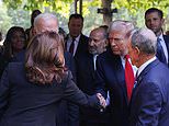 Donald Trump and Kamala Harris share awkward handshake as they come face-to-face AGAIN and join Biden for 9/11 Ground Zero memorial hours after trading insults at fiery debate