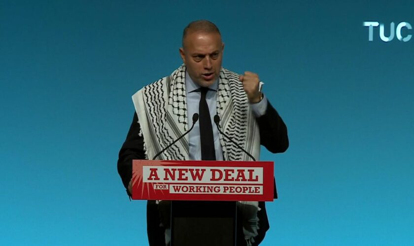 Palestinian ambassador speaking at TUC Congress