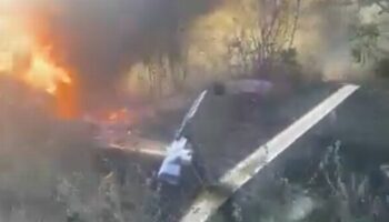 Moment man survives crash with '90% burns' after jumping from flaming helicopter