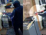 Terrifying moment thugs blast their way into computer shop with shotguns - as gang member who then fled the country is now jailed