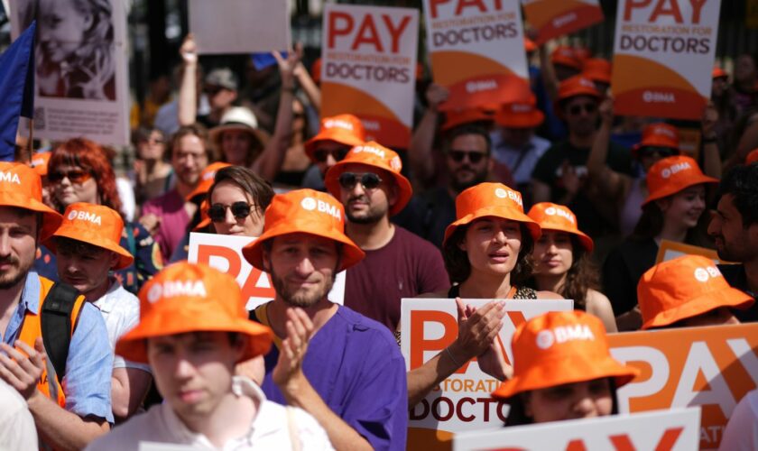 Junior doctors protest opposite Downing Street, London, during their continuing dispute over pay. Picture date: Thursday June 27, 2024.