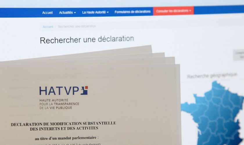 Une photo prise le 24 juillet 2014 montrant une déclaration d'intérêts à remplir sur le site de la Haute Autorité pour la transparence de la vie publique (HATVP).