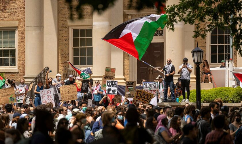 Anti-Israel agitators rock University of North Carolina, vandalize building and remove American flag