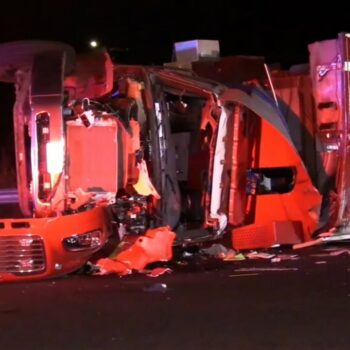 8 California firefighters rushed to hospital after fire truck flips on freeway