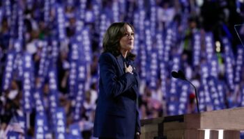 Democratic presidential nominee Vice President Kamala Harris..arrives to speak on the final day of the Democratic National Convention, Thursday, Aug. 22, 2024, in Chicago. (AP Photo/Jacquelyn Martin)