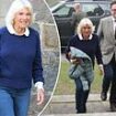 Queen Camilla cuts a casual figure in jeans and navy jumper as she attends Tom Parker Bowles' panel at Braemar Literary Festival in Aberdeenshire