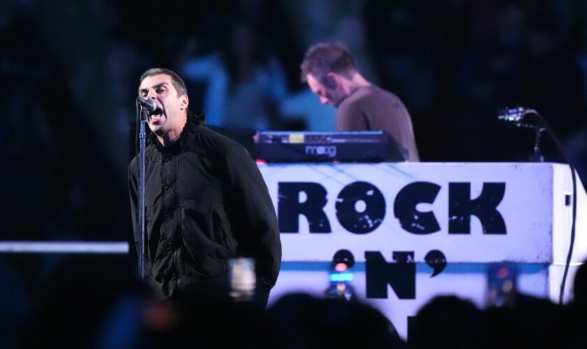 Liam Gallagher performing ahead of the IBF World Heavyweight bout at Wembley Stadium. Pic: PA