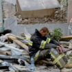 A rescuer rests at the site of a Russian drone and missile strike on residential buildings, amid Russia's attack on Ukraine, in Lviv, Ukraine September 4, 2024. REUTERS/Roman Baluk     TPX IMAGES OF THE DAY