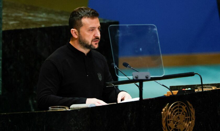 President Zelenskyy addresses the UN General Assembly. Pic: Reuter