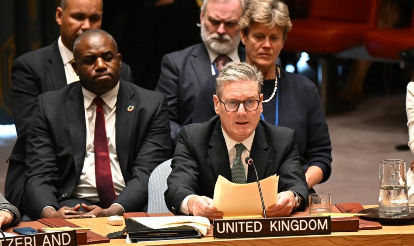 Sir Keir Starmer address the UN Security Council in New York on Wednesday. Pic: PA