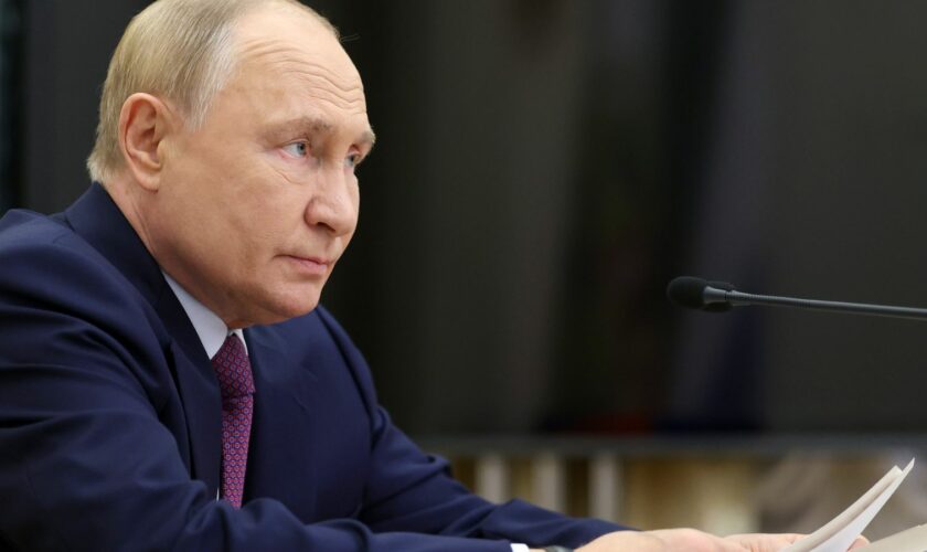 Vladimir Putin led a meeting of Russia's security council on Wednesday. Pic: AP