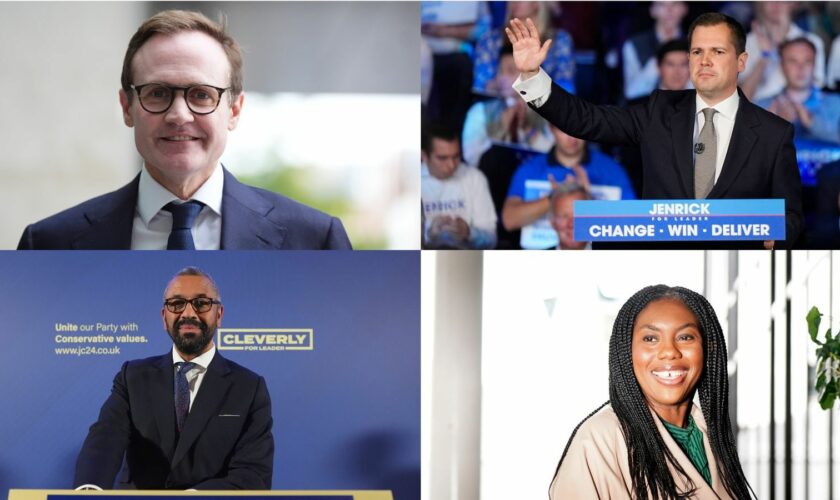 Clockwise: Tom Tugendhat, Robert Jenrick, James Cleverly and Kemi Badenoch. Pics: PA