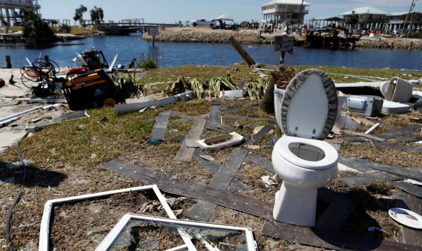 Debris lies where homes were destroyed after Hurricane Helene passed through the Florida panhandle, severely impacting the community in Keaton Beach, Florida, U.S., September 29, 2024. REUTERS/Octavio Jones