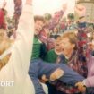 Europe captain Mickey Walker raises the Solheim Cup in 1992 after being handed it by Karsten Solheim