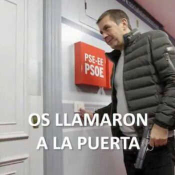 Polémica en las redes en Navarra: UPN critica los pactos del Sánchez con Bildu con una foto de Otegi con pistola en la sede del PSOE