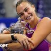 Aryna Sabalenka hugs US Open trophy