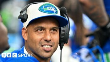 Seattle Seahawks' defensive coordinator Aden Durde on the sideline during an NFL game